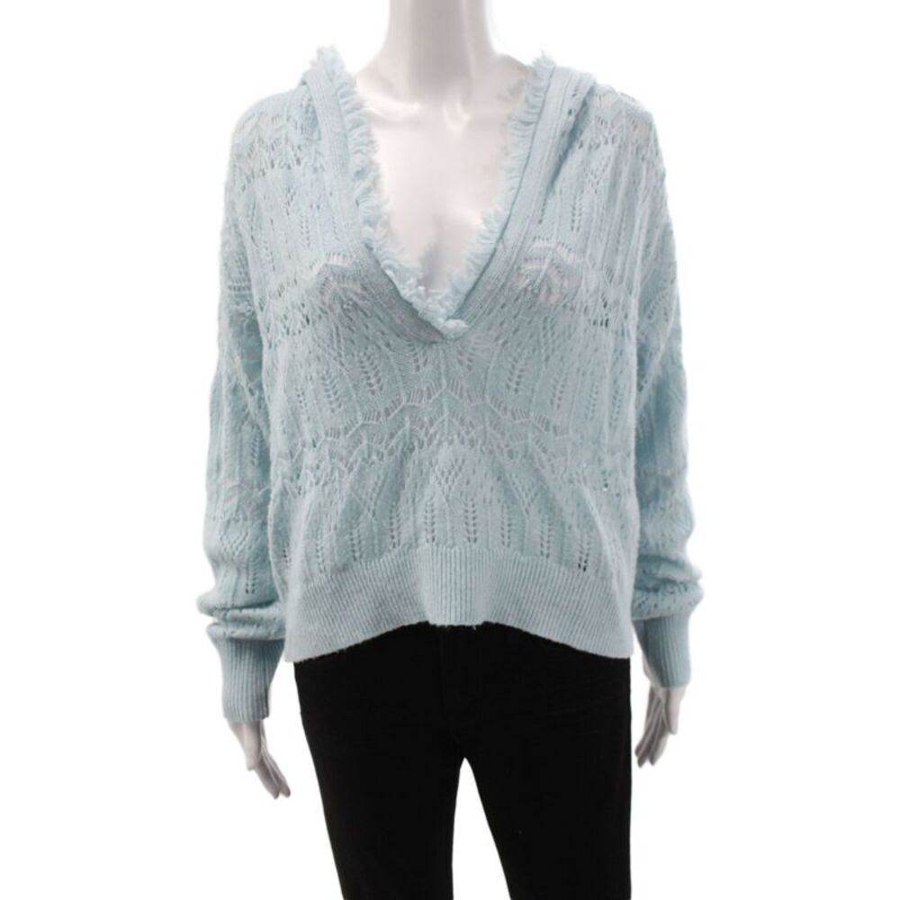 Intermix Womens Hooded Cashmere Blend Cardigan Light Blue Size M